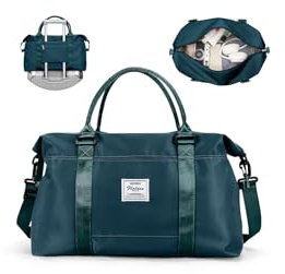 SZLX Travel Duffel Bag, 29L Weekend Bag with Trolley Sleeve, Dry & Wet Seperated Sports Gym Bag Waterproof Carry On Bag for Women Men Weekender Tote Hospital Cabin Bag Peacock Blue