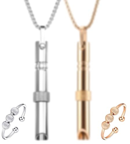 HTTDSLF Collier de Respiration, Anti Tabac, Anti Stress, pour Soulager Anxiété, Relaxation, Méditation, avec 2 Anneaux (Or Rose & Argent)