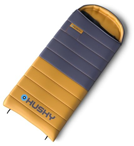 Husky Drafy Leicht Schlafsack 4 Jahreszeiten bis -25°C, Warmer Winter Deckenschlafsack für Erwachsene, Winterschlafsack für Camping, Trekking und Outdoor (Blau/Grau, 220x85)