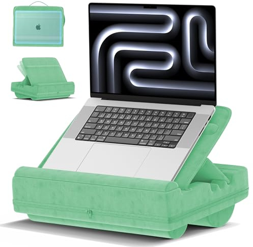 Laptopkissen mit 3 verstellbaren Winkeln, Laptoptisch für Couch mit Handgelenkauflage, Laptop Stand mit Kissen passt bis zu 16″ Laptop für Arbeiten außerhalb des Bettes, Grün