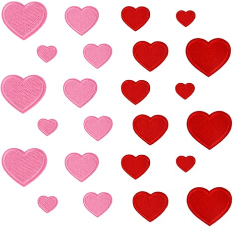 24 Stück Heart Iron on Patches, Herz Bestickte Patches zum Aufbügeln, Mini Stickerei Herzförmige Aufnäher Aufbügelflicken, Gestickte Herz Flicken Embroidered Sew on Patch Applique, DIY (Rot, Rosa)