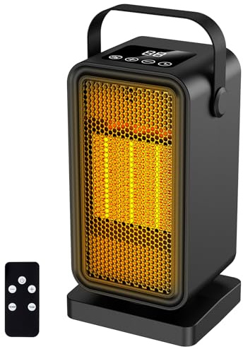 Heizlüfter Energiesparend Leise, 1200W PTC Keramik Heizlüfter, Tragbare Heizung Elektrisch mit Fernbedienung, 2-Modi-Heizung, 12-Std-Timer, für Betrieb im Büro, Wohnzimmer, Schlafzimmer