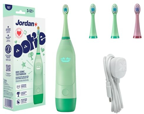 Jordan* ® OOTIE | Brosse à dents électrique sonique pour enfants de 3 ans et plus | Écran interactif, 2 têtes de brosse, capteur de pression, minuterie de 2 minutes, rechargeable, nettoyage sonique