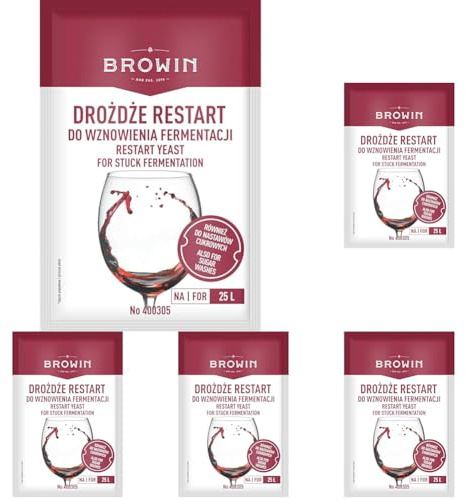 Browin 400305 Hefe „Restart“ - 22 g, Nachgärhefe für zu süße oder zu alkoholarme Weine (Packung mit 5)