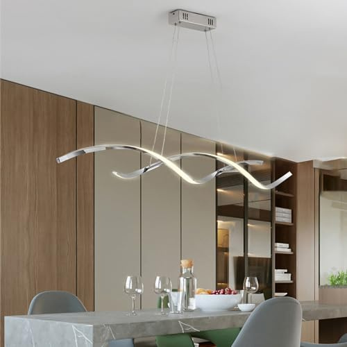 LED Pendelleuchte Esstisch Chrom, Modern Hängelampe Esszimmer Dimmbar Hängeleuchte Hoehenverstellbar Esstischlampe Hängend Modern LED Kronleuchter für Wohnzimmer Küche Esszimmer (Helles Silber, 90cm)