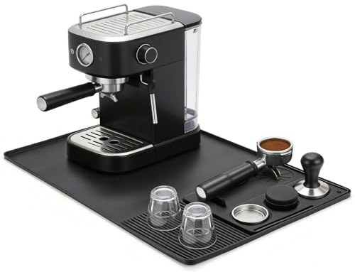 Romon Tapis à Café 2 en 1 pour Machine à Expresso & Porte-Filtre | Tapis en Silicone Antidérapant et Imperméable, Protection de Plan de Travail, Noir, 40x60 cm
