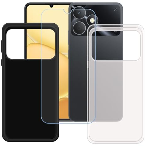 BMPNLSZ Funda (6,74) Screen Protector, Negro + Translúcido Suave Silicona TPU Canica Carcasa Caso Case + Cristal Templado Film Vidrio