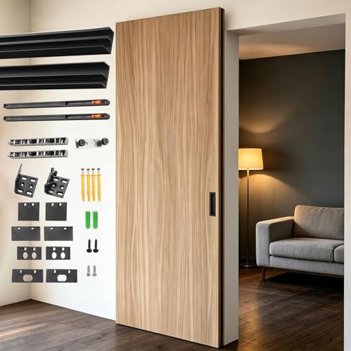 Concealed Barn Door Hardware Kit with Soft Close, Invisible Closet Track System Ghost Door System, Wall-Mounted Invisible Sliding Door Hardware(32in(81.3cm))