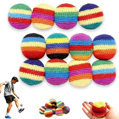 Handstickat Footbag-set med Förstärkt Interlocking-väv, Virkade Jollringsbollar för Nybörjare och Fotkontrollsträning, 6-pack Assorterade Geometriska Mönster(12pcs)