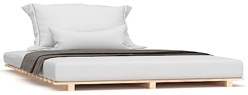 Qnhdfrt Massivholzbett 135x190 cm aus massivem Kiefernholz, Stabiler Bettrahmen mit Lattenrost, rustikales Holzbett für das Schlafzimmer, robuste Konstruktion für erholsamen Schlaf