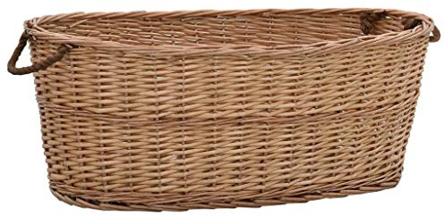 Runheo Träkorg av naturlig pil med bärhandtag 88 x 57 x 34 cm, vedkorg för öppen spis, ved, förvaring, mångsidigt trästativ för vardagsrum, trädgård, terrass, robust och hållbar
