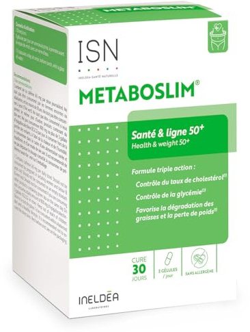ISN Metaboslim®, Favorise Perte de Poids, Extrait de plantes, Cure 30j | Contrôle glycémie et cholestérol, sans allergène, thé vert EGCG, cure 30 jours