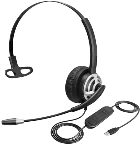 MKJ USB Headset with Microphone for PC, Computer Headset with Noise Cancelling Mic for Call Center and Office, Wired Headphones for Laptop UC Platforms Business Ms Teams Zoom Webex Facetime