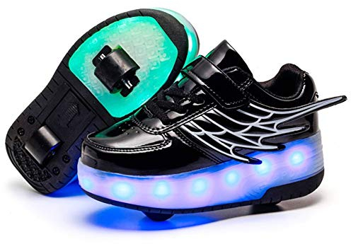 Lovelysi Unisex Jungen Mädchen LED Licht Skateboardschuhe mit Rollen Drucktaste Einstellbare,USB Wiederaufladbar,Flügel Inline Skates,Outdoor Sport Gymnastik Running Sneaker