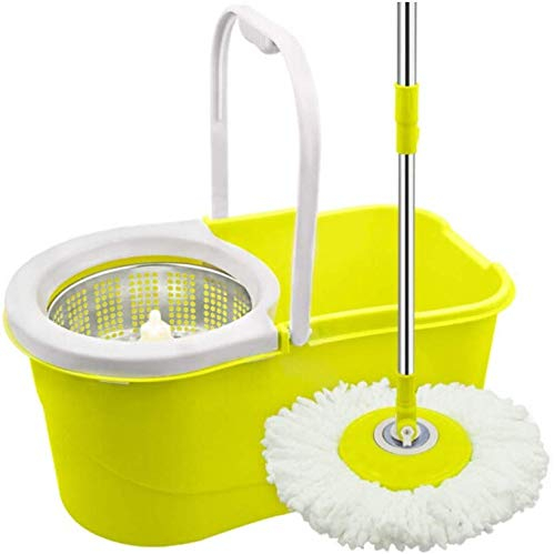MU Rotierende Mop Hand-Free-Mopp-Eimer Automatic Drying Hand Pressen Faule Mopping Tile Wood Floor Mop Super Absorbent Dry und Wet Edelstahl,Gelb,46 * 24 * 22cm