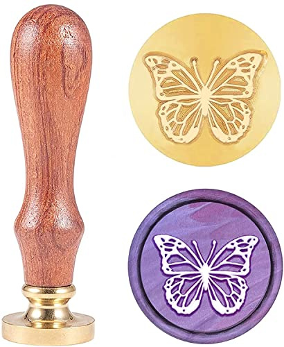craspire Wachssiegel Stempel Schmetterling Siegelstempel Retro Holzstempel Abnehmbarer Messingkopf für Einladungen Grußkarten Geschenkverpackungen