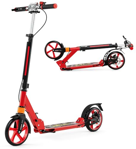 COSTWAY Kickscooter mit Klingel und Ständer, Scooter Roller höhenverstellbar, Tretroller klappbar, Cityroller bis 100kg belastbar, Scooter inkl. Traggurt, für Kinder und Erwachense