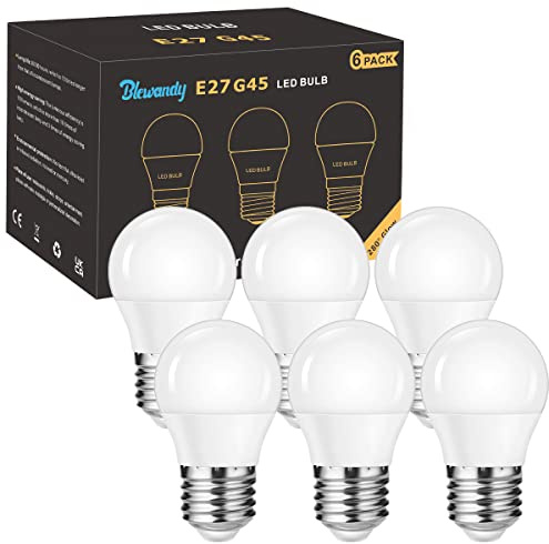 Blewandy E27 LED Bulb, Cool White 6500K, 5W(Equivalent 40W), 6 Pack | 500LM Edison Screw (ES) Bulbs, G45 Golf Ball Light Bulbs, Energy Saving, Non-Dimmable, No Flicker