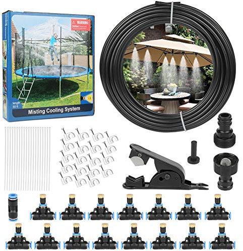 Geila Misting Cooling System - 50 FT (15M) Misting Line + 15pcs Brass Mist Nozzles + a Faucet Connector (3/4 and 1/2) Outdoor Mister System Garden Irrigation System Kit