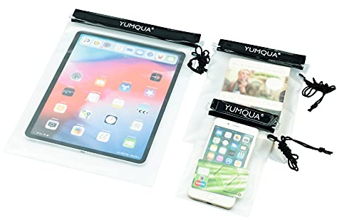 YUMQUA wasserdichte Beutel, Trockene Tasche wasserdichte Tasche für Kameras/Handys/iPad/Dokumententasche, Geeignet für Reisen/Zuhause/Außen/Wassersport (Schwarz) | Transparent Wasserfeste Tasche Klein für Kameras/Handys/iPad/Papier/Karte, Geeignet für Reise/Außen/Wassersport/Sup Board
