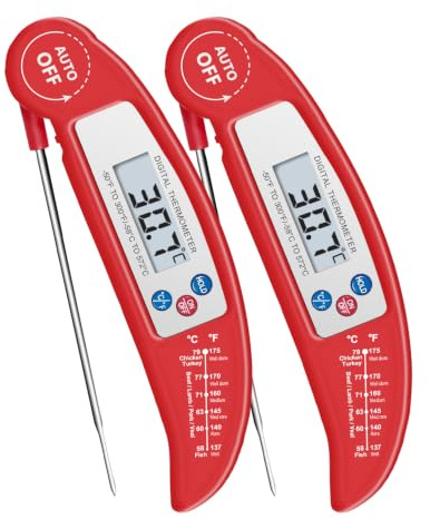 Criacr 2 Pack Digital Cooking Thermometer, High Accuracy Food Thermometer with Foldable Probe, ℃/℉ Switch, Auto On/Off, Instant Read for Kitchen Cooking, BBQ, Milk (Battery Included)