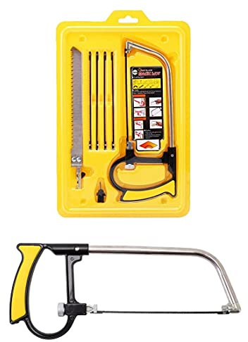 7 in 1 Mini Hand Bügelsäge Set für Holz & Metall | multifunktions Handsäge für Camping & Outdoor | Mehrzweck Drahtsäge | Kappsägen mit 6x Sägeblatt für Metall, Glas, Fliesen & Holz | Laubsäge