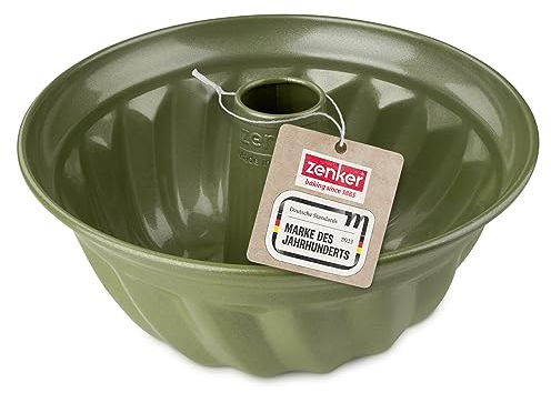 Zenker Stampo Tortiera Ciambella Budino Ø25 cm, in Acciaio Carbon Steel Rivestimento Antiaderente ILAG in Cera di Carnauba, Colore Verde Oliva, Linea Green Vision