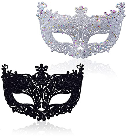 TSHAOUN 2-teilige Maskerademaske, schwarze filigrane und silberne filigrane Party ausgefallene Weihnachtsmasken für den Maskenball