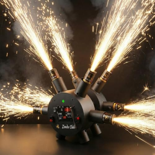 Zenda Club® Doble Wheels Fire 2 - Sistema Rotativo para Chorros de Escena, 3 modos de rotación, hasta 12 chorros, batería incorporada o 4 pilas AA - Pantalla Digital de Voltaje