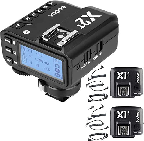 GODOX X2T-N TTL Wireless Remote Trigger 1/8000s High Speed Sync X System HSS with 2x GODOX X1R-N Receiver Wireless Flash Receiver Compatible With Nikon cameras Bluetooth follow through hotshoe mount
