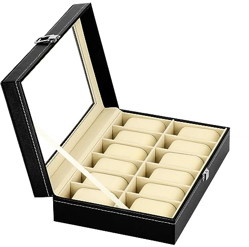 SPRINGOS Cassetta orologi per 12 orologi, cassa in similpelle, 30 x 20 x 8 cm, scatola portagioie con finestra