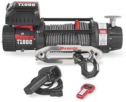 Warrior 10,000lb Severe Duty 24V Electric Winch with “Armortek Extreme” 25m Synthetic Rope – 7.6HP Motor, IP68 & Military Grade, Wireless Trident Remote Control, External Brake to prevent Drum Heat Up