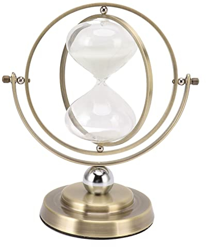 Pyhodi Sanduhr 30 Minuten Sanduhr, Große Retro Bronzefarbene Rotierende Sanduhr, Antike Metallruder-Sanduhr, Kleine Sanduhr mit Sanduhr für Geschenke, Büro, Schreibtischdekoration (Weißer Sand 60min)