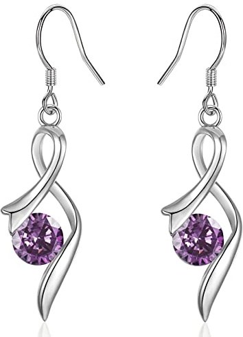 Sterling Silver Drop Earrings for Women, Silver Dangle Earrings with Cubic Zirconia │Linear Forever Love Hypoallergenic Earring for Sensitive Ears│Birthday Anniversary Christmas Jewellery Gift
