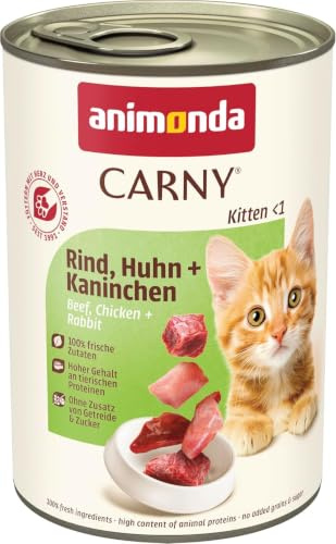 animonda Carny Kitten våtfoder för unga katter, burk kattmat för unga katter, nötkött, kyckling och kanin 12 x 400 g