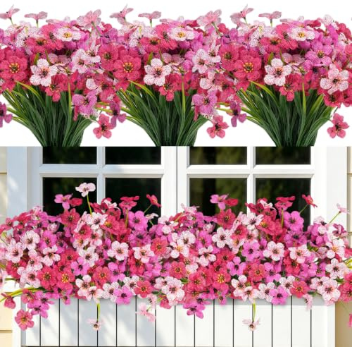 Famibay 12 Bündel Künstliche Blumen Balkon Kunstblumen Wie Echt Kunstpflanze Outdoor Wetterfest Künstlich Blumen Deko Frühling Balkonpflanzen für Balkonkasten Innen Outdoor