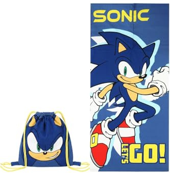 Sonic The Hedgehog Fold Away Beach Towel Bag For Boys & Girls Kids Bathtowel Childrens Swimming Towel