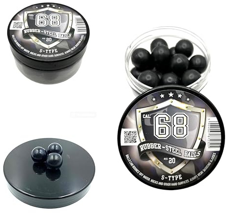 20 x S-TYPE Rubber-Steel Balls in 68 caliber - Palle di Gomma e Acciaio di qualità premium per paintball e reballs per allenamento al tiro e difesa personale e domestica in calibro 68