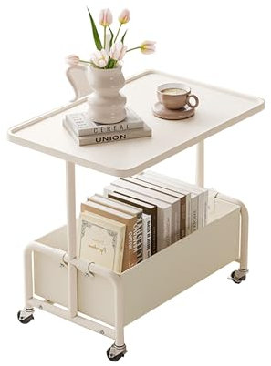 JOSIAHCQ Beistelltisch Couch mit Rollen Wohnzimmertisch Couchtisch Klein Sofatisch mit Stauraum für Wohnzimmer Schlafzimmer Balkon (Color : Cream White)