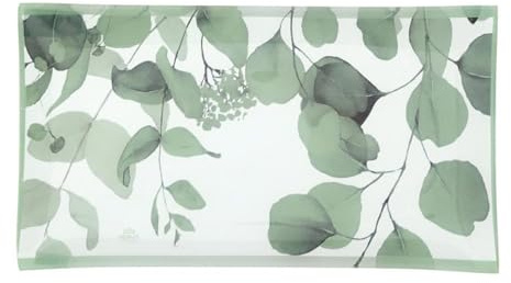 Hervit Piatto Rettangolare Decorativo in Vetro Verde Floreale Botanic 20x37 cm