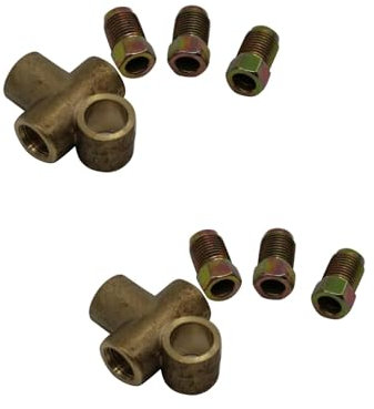 SHLPDFM 2 Stück 3-Wege-T-förmiges Brems-T-Stück mit 3 Außenmuttern kurzes Verbindungsstück M10 3/16 Zoll Rohr 10 mm