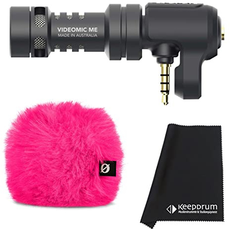 Rode Videomic Me Kondensator-Richtmikrofon für Smartphones mit 3,5 mm Buchse + WS9 Deluxe Windschutz Pink + keepdrum Mikrofasertuch