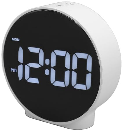 Digitaler Wecker für Schlafzimmer, 4 Zoll, Kreativer LED-Wecker mit Zwei Alarmen, Schlummerfunktion, 3-stufige Helligkeit, USB-Ladegerät, RGB-Nachtlicht, Runde (Weißes Gehäuse,