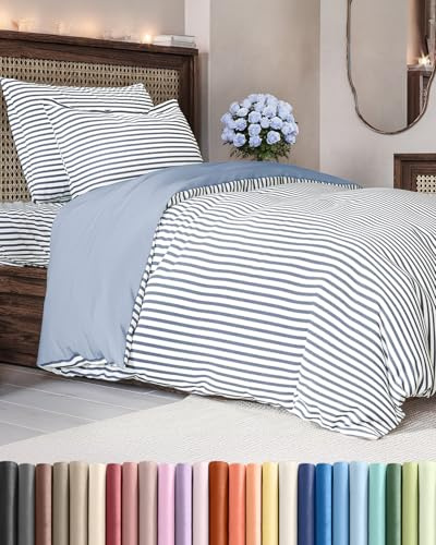 Duvet Cover Twin/Twin XL - 2 Piece Set, College Dorm Room - Blue Stripes 2