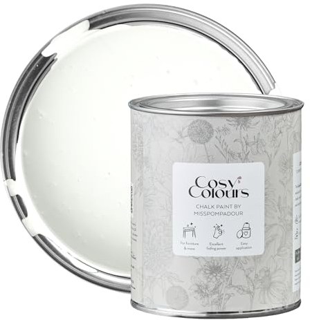 MissPompadour Kreidefarbe für Möbel weiß 750ml, Simply White - Holzfarbe, Holzlack matt innen - Möbellack, Möbelfarbe ohne Schleifen - Kreidefarbe für Holz - CosyColours