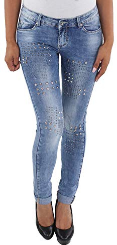 Sotala Damen Skinny Röhrenjeans Hüftjeans Hose Stretch Hüfthose Röhren Slim Fit Jeans Blau Strass