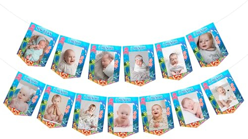 Sursurprise unter dem Meer erste Geburtstag Dekorationen, unter dem Meer 1. Geburtstag Foto Banner von Neugeborenen bis 12 Monate Ozean Meer Tier Meer Kreatur Party Supplies