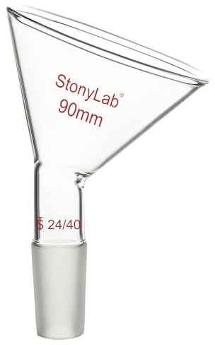 stonylab Embudo de Oblicuo de Vidrio, Embudo de Polvo de Vidrio Borosilicato de 60 Offset Embudo Triangular Inclinado con Junta Estándar de 24/40 para Materiales de Laboratorio Complementan, 90 mm