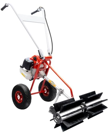 Begoniape Kehrmaschine Benzin, 1.7PS 43cc Manuell Kehrmaschine Motorbesen, Einstellbare Geschwindigkeit Handkehrmaschine mit Räder, Schneeschieber Sweeper für Kunstrasenplätzen Straßenreinigung
