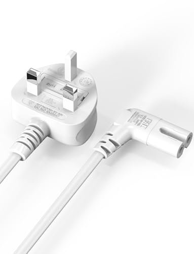 3M Power Cable Compatible with Samsumg TV, Mellbree Quality Safe Right Angle Suitable for Awkward Space Figure 8 Power Cable Compatible with Samsung, LG, Panasonic TV White